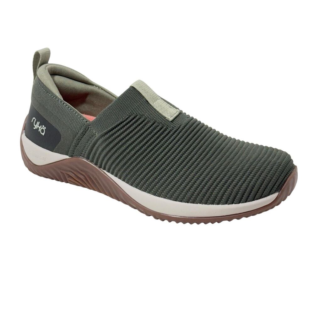 Ryka Womens Echo Knit Slip On Sneakers Alpine Olive Green Athletic Shoes SZ/6